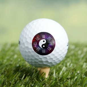 Yin Yang with Bagua Trigram Symbols I-Ching Golf Balls