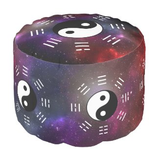 Yin Yang with Bagua Trigram Symbols I-Ching Pouf