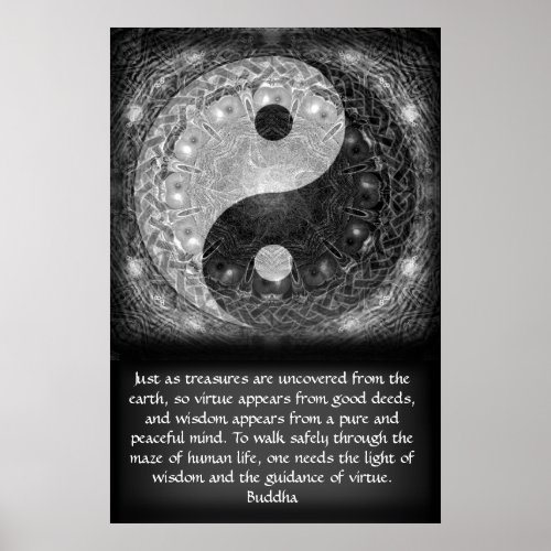 Yin Yang with Buddha Quote Poster