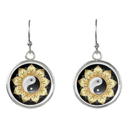 Yin Yang with gold lotus petals Earrings