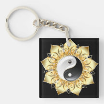 Yin Yang with gold lotus petals
