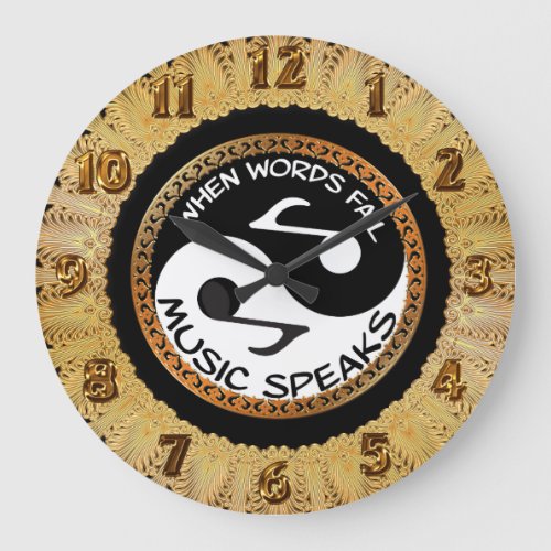 Yin Yang with music words 1 Large Clock