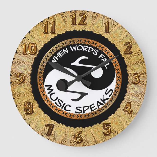 Yin Yang with music words 1 Large Clock (Front)