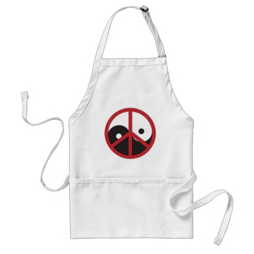 Yin_Yang with Peace sign _ red Adult Apron