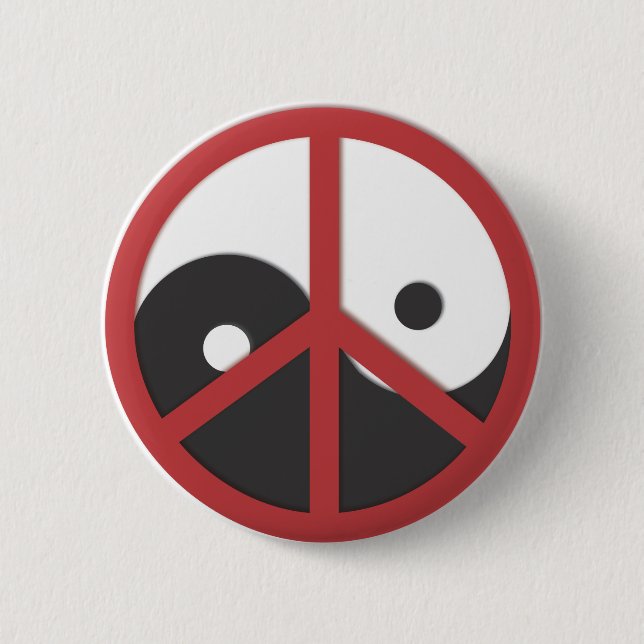 Yin-Yang with Peace sign - red Button (Front)