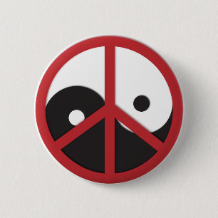 Yin-Yang with Peace sign - red Button