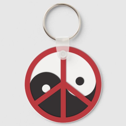 Yin_Yang with Peace sign _ red Keychain