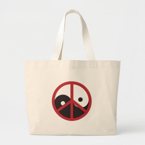 Yin_Yang with Peace sign _ red Large Tote Bag
