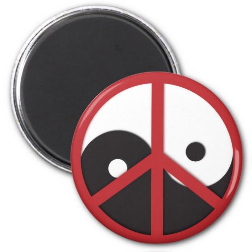Yin_Yang with Peace sign _ red Magnet