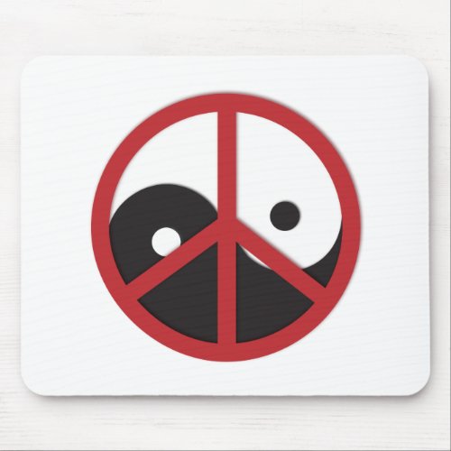 Yin_Yang with Peace sign _ red Mouse Pad