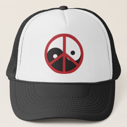 Yin_Yang with Peace sign _ red Trucker Hat