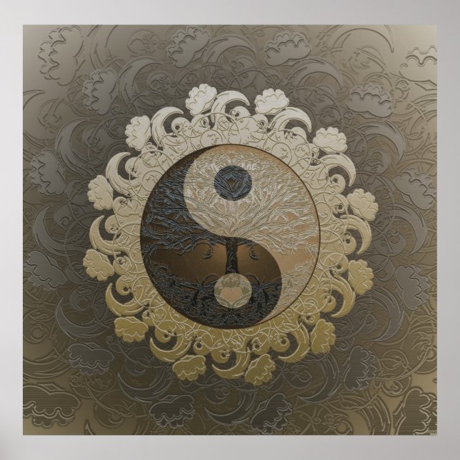 Yin Yang with Tree of Life by Amelia Carrie in tan Poster (Front)