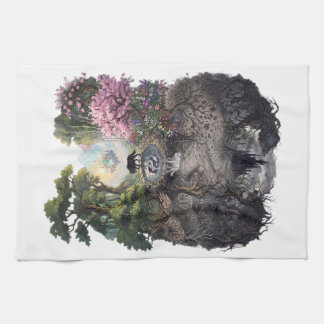Yin Yang Wolves Dual Seasons Tree of Life Fantasy Kitchen Towel