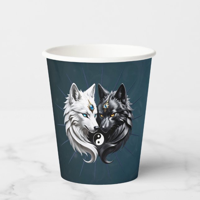 Yin Yang Wolves.  Paper Cups (Front)
