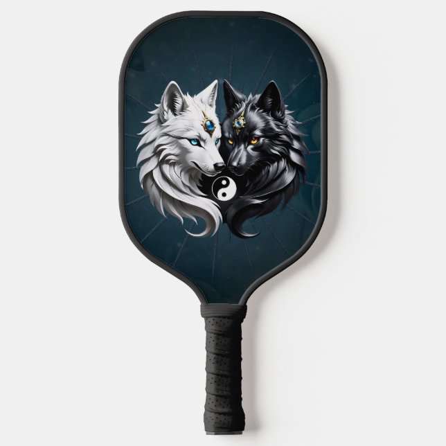 Yin Yang Wolves.  Pickleball Paddle (Front)