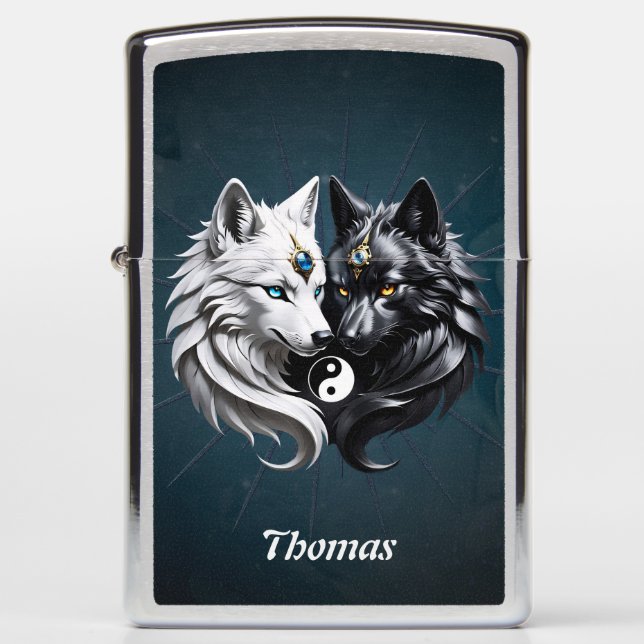 Yin Yang Wolves.  Zippo Lighter (Front)