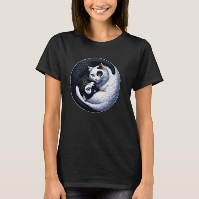Yin Yang Yoga Zen Cute Cats for Cat Lover T-Shirt (Front)