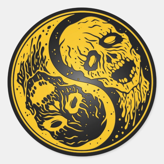 Yin Yang Zombies Yellow and Black Classic Round Sticker (Front)