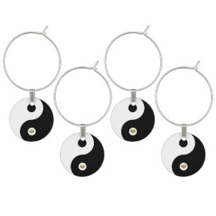 Yin Yangs and Gold Hearts Wine Charm
