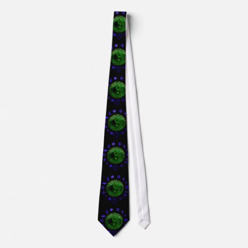 ying yang and tree of life neon blue and green tie