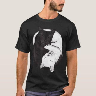 Ying Yang Black and White Cat Graphic  T-Shirt