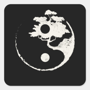 Ying Yang Bonsai Tree Enso Circle Zen Square Sticker