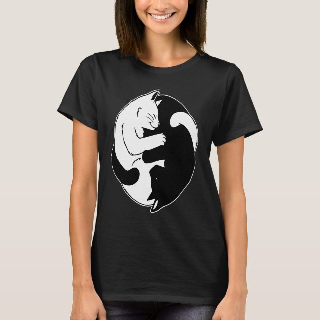 Ying Yang Cat Men Women T-Shirt (Front)