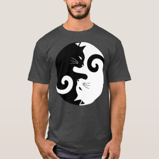 Ying Yang Cats  Black  White  T-Shirt