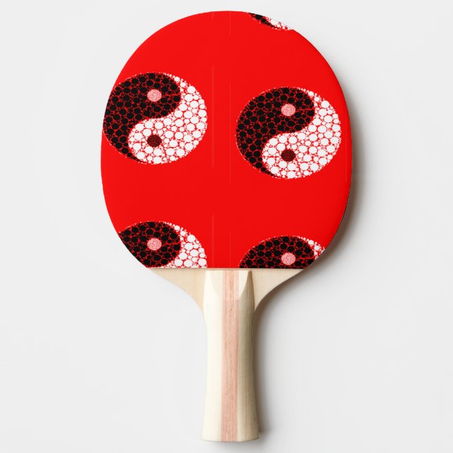 Ying yang circles on red ping pong paddle (Front)