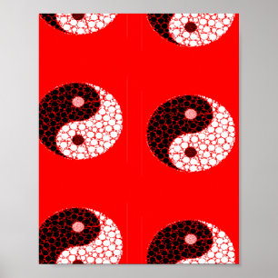Ying yang circles on red poster