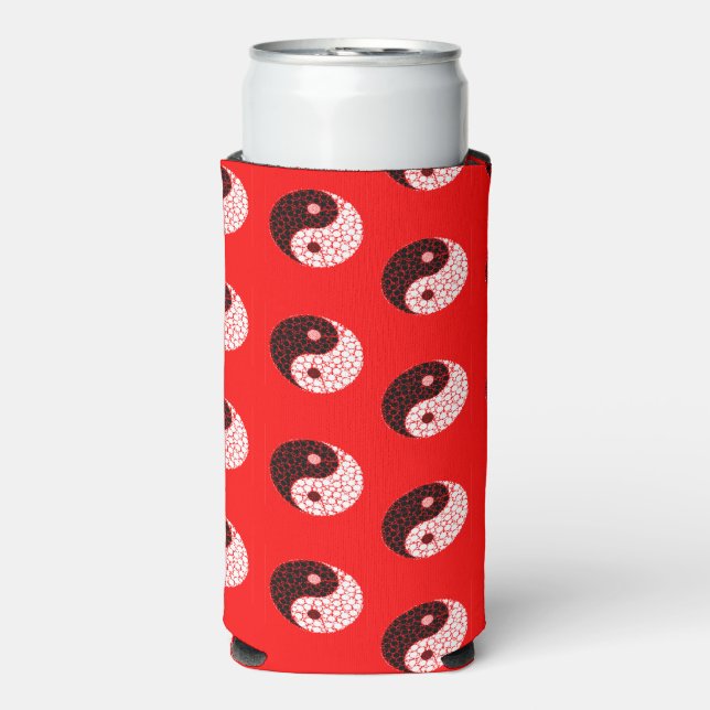 Ying yang circles on red seltzer can cooler (Seltzer Front)