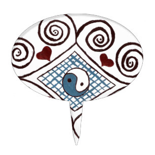 ying yang curly earth tones 2 cake topper