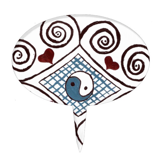 ying yang curly earth tones 2 cake topper (Front)