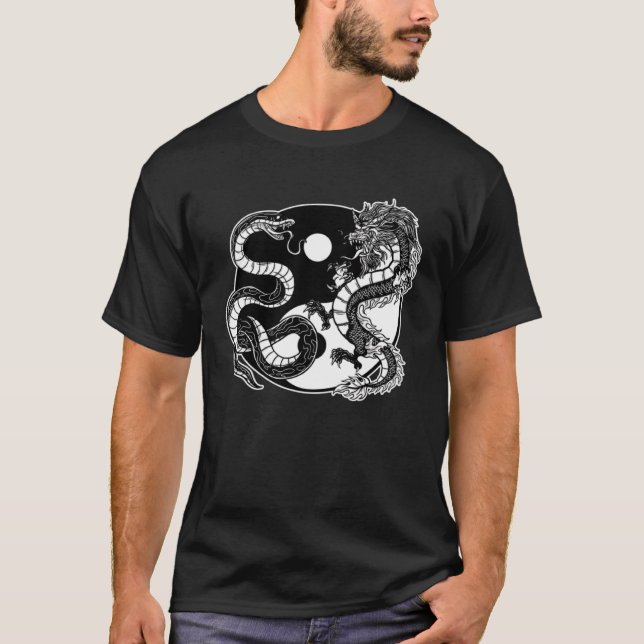 Ying Yang Dragon and snake balance and harmony T-Shirt (Front)