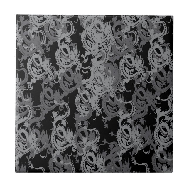 Ying Yang Gray Dragons Ceramic Tile (Front)