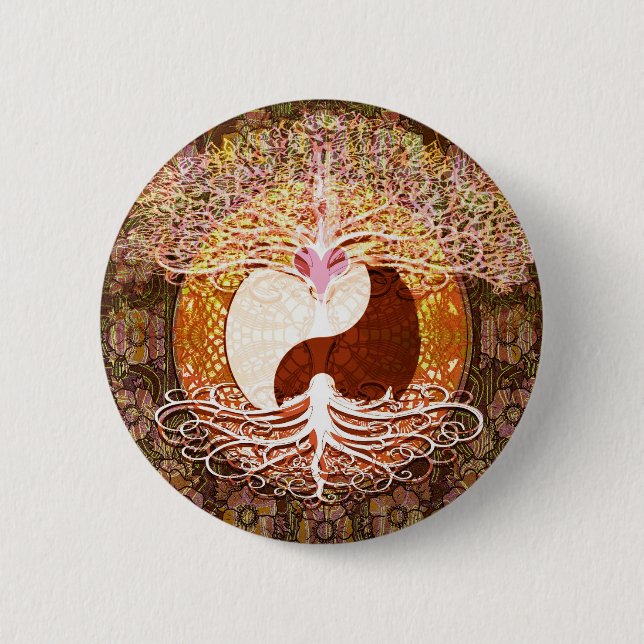 Ying Yang Heart Tree of Life Button (Front)