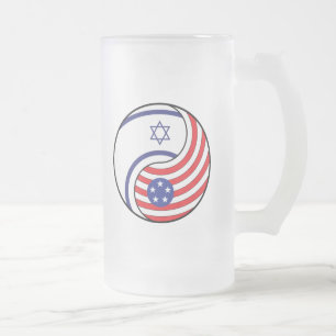 Ying Yang Israel America Frosted Glass Beer Mug