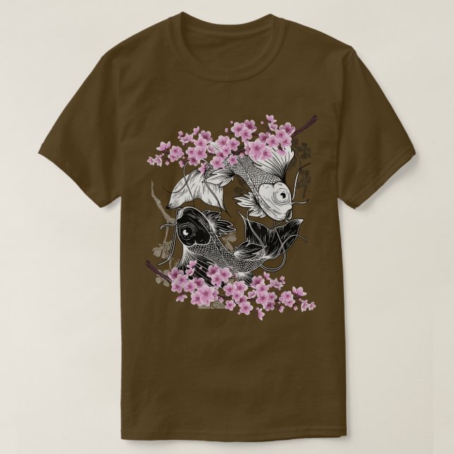 Ying Yang Koi Fish Sakura Cherry Blossom Floral Sp T-Shirt (Design Front)