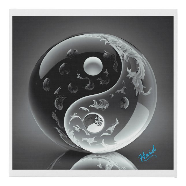 Ying Yang Shaped Crystal Ball-Gen AI Faux Canvas Print (Front)