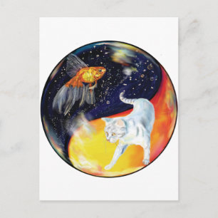 YinYang Fish and Cat - Colour Postcard