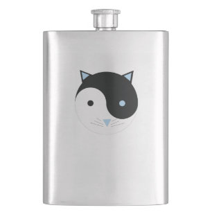 YinYang Kitty in blue Cute Meditation Yoga Design Flask