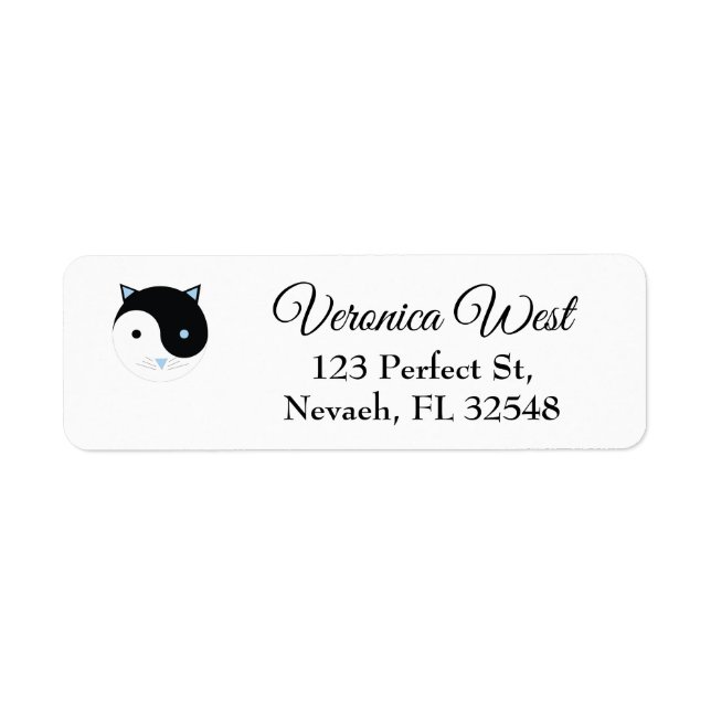 YinYang Kitty in blue Cute Meditation Yoga Design Label (Front)