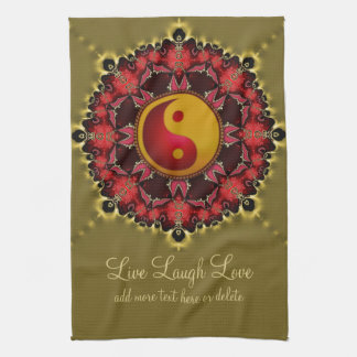 YinYang Red+Gold Mandala New Age Tea Towel