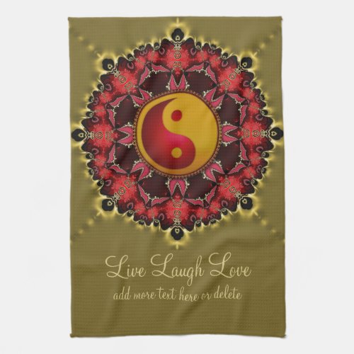 YinYang RedGold Mandala New Age Tea Towel