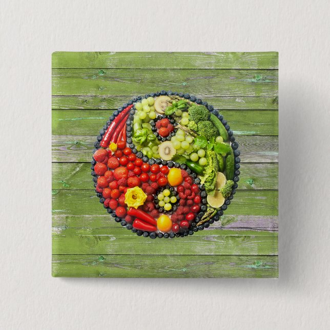 YinYang - Vegan harmony Green Wood Wall Pinback Button (Front)