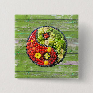 YinYang - Vegan harmony Green Wood Wall Pinback Button