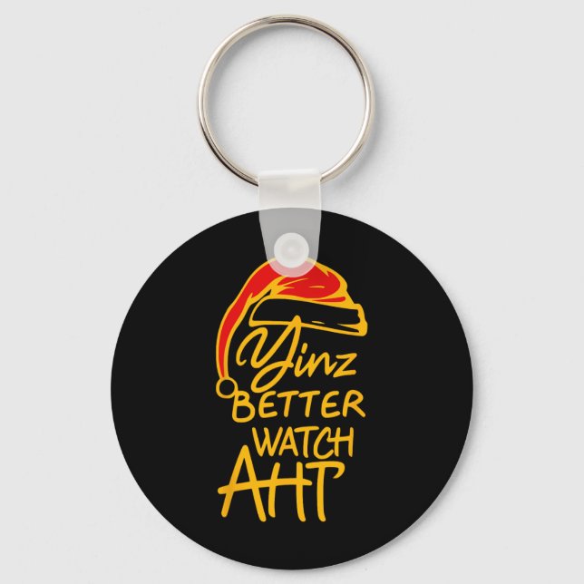 Yinzer Christmas Pittsburgh Santa Yinz Better Watc Keychain (Front)