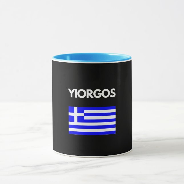 Yiorgos Greek Name with Greek Flag Design Mug (Center)