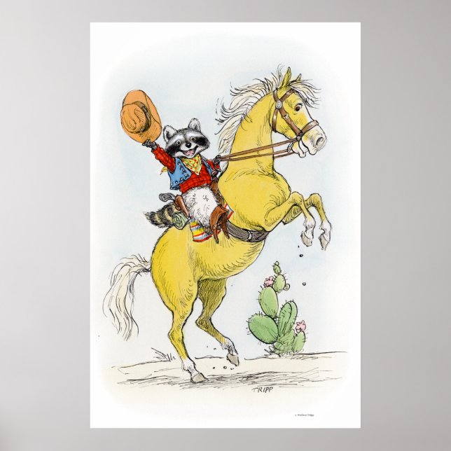 Yippee! Cowboy Racoon on his Horse Print (Front)