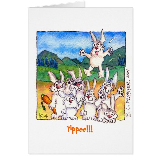 Yippee! Cute Cartoon Rabbits Greeting Note Card (Front)